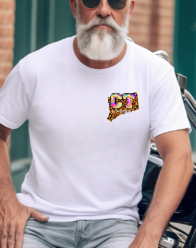 Connecticut Tye Dye Leopard Tshirt - Bella Canvas (lots of color choices)