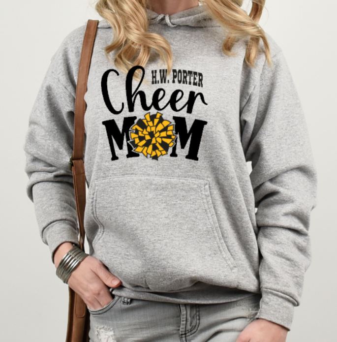 HW Porter Cheer Mom - Hooded Softstyle Sweatshirt (multiple color/ layout choices)