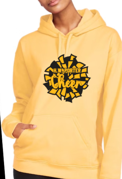 HW Porter Cheer Pom Pom (designed by Kaitlyn) - Hooded Softstyle Sweatshirt (multiple color/ layout choices)