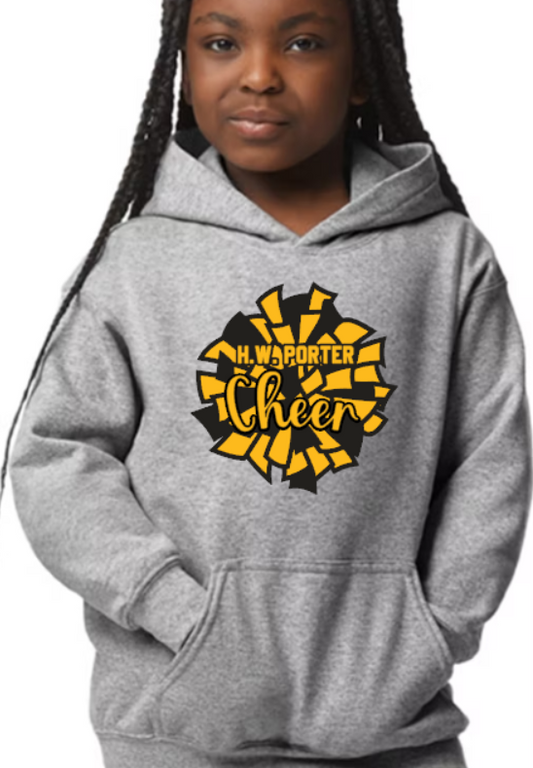 HW Porter Cheer Pom Pom (designed by Kaitlyn) - Hooded YOUTH Softstyle Sweatshirt (multiple color/ layout choices)