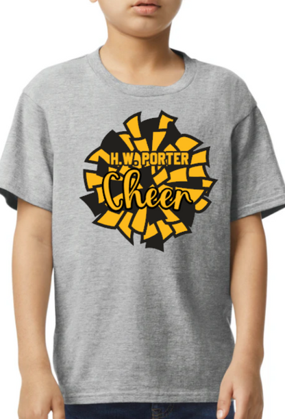 Porter Cheer Pom Pom YOUTH to ADULT  Tee Customizable