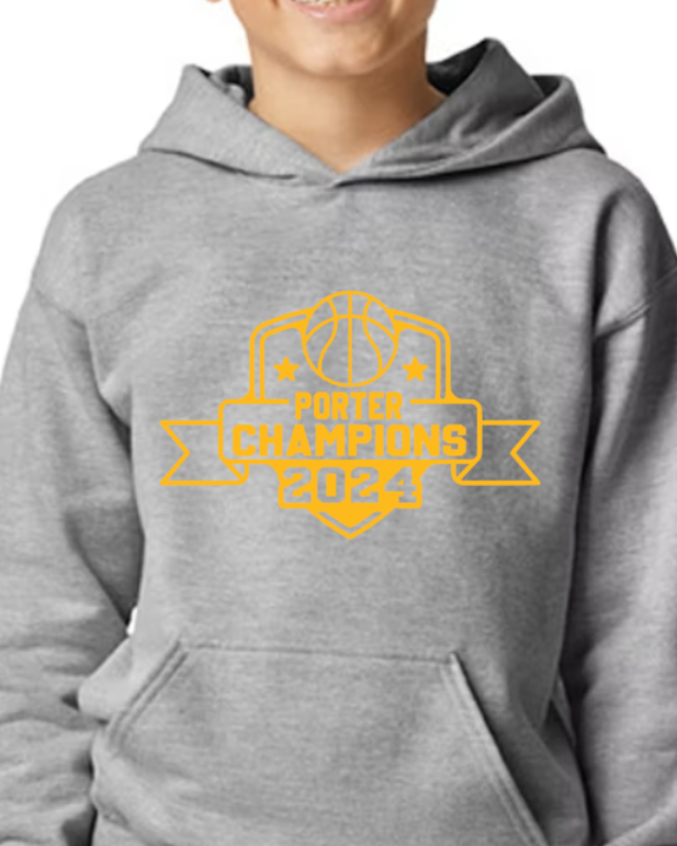 Porter Basketball Champions 2024 - Hooded YOUTH Softstyle Sweatshirt - customized back available