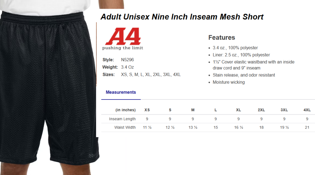 CLLL Mesh Shorts Youth (6") to Adult (7 to 9"inseam adut) RED