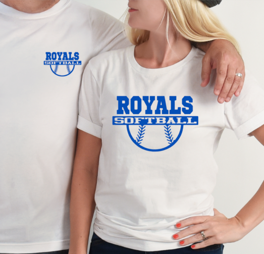 Royals Softball White ADULT NEW! Softstyle Tees - Customization available