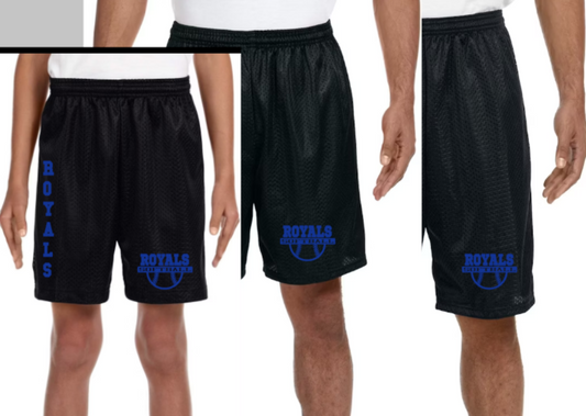 Royals Softball BLACK Mesh Shorts Youth (6") to Adult (7 to 9"inseam adut)