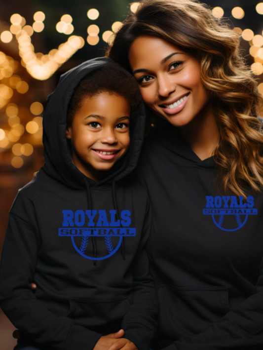 Royals Softball Hooded BLACK YOUTH Softstyle Sweatshirt - customization available