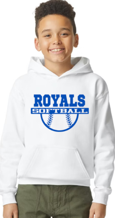 Royals Softball Hooded WHITE YOUTH Softstyle Sweatshirt - customization available