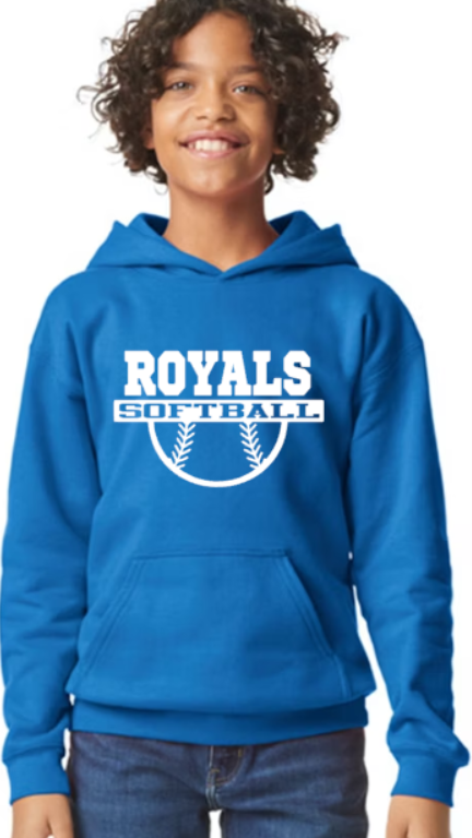 Royals Softball Hooded BLUE YOUTH Softstyle Sweatshirt - customization available