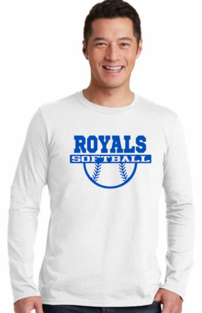 Royals Softball WHITE Long Sleeve Adult Tshirt