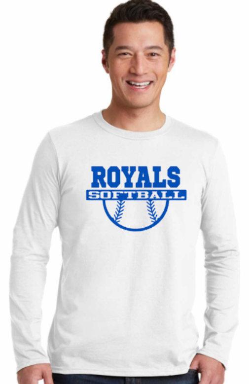 Royals Softball WHITE Long Sleeve Adult Tshirt