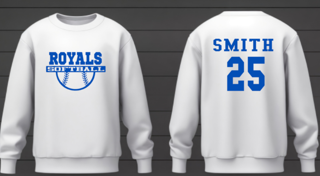 Royals Softball WHITE Crew Neck Adult Sweatshirt