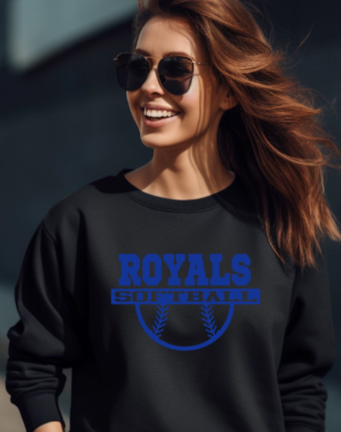 Royals Softball BLACK Crew Neck Adult Sweatshirt