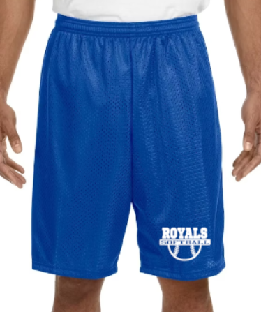 Royals Softball BLUE Mesh Shorts Youth (6") to Adult (7 to 9"inseam adut)