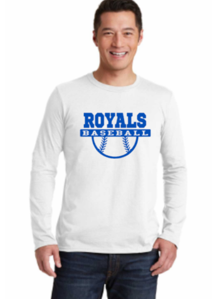Royals Baseball WHITE Long Sleeve Adult Tshirt