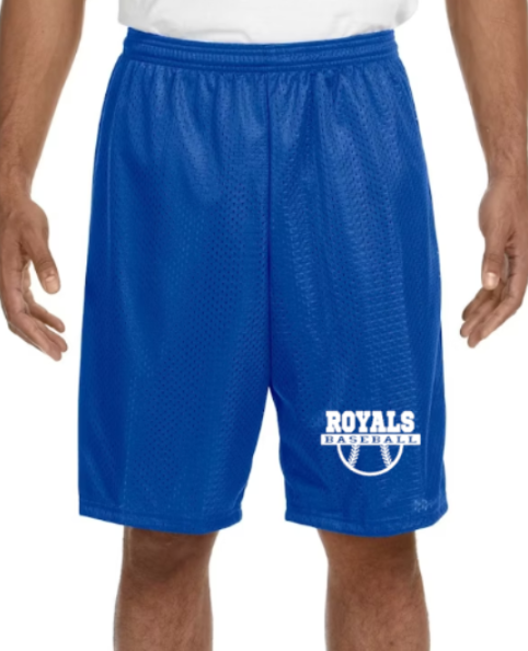 Royals Baseball BLUE Mesh Shorts Youth (6") to Adult (7 to 9"inseam adut)