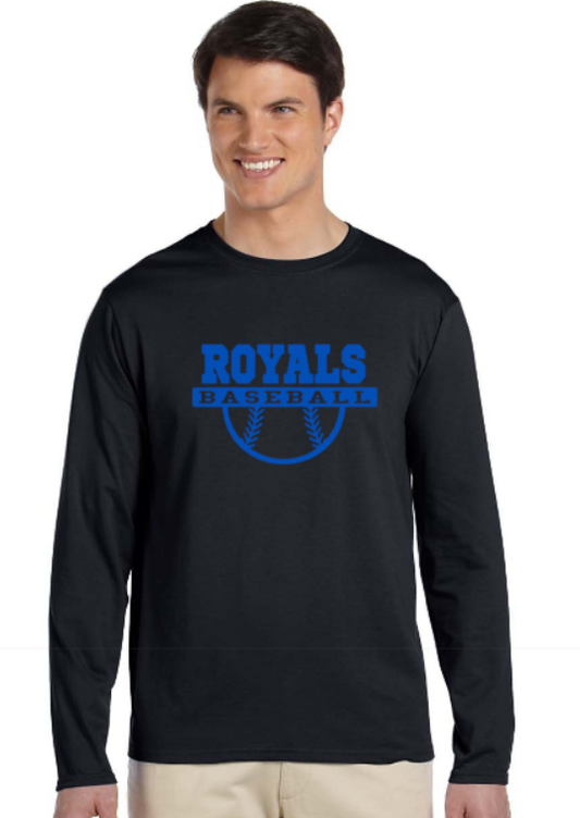 Royals Baseball BLACK Long Sleeve Adult Tshirt