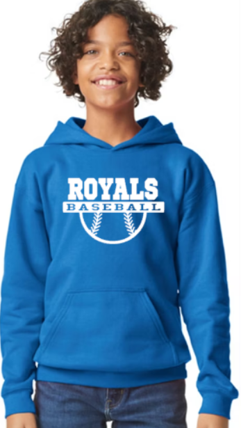 Royals Baseball Hooded BLUE YOUTH Softstyle Sweatshirt - customization available