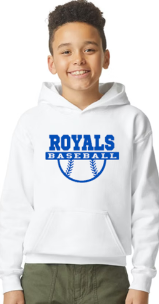 Royals Baseball Hooded WHITE YOUTH Softstyle Sweatshirt - customization available