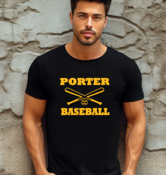 Porter Baseball Black ADULT Softstyle Tees - Customization available
