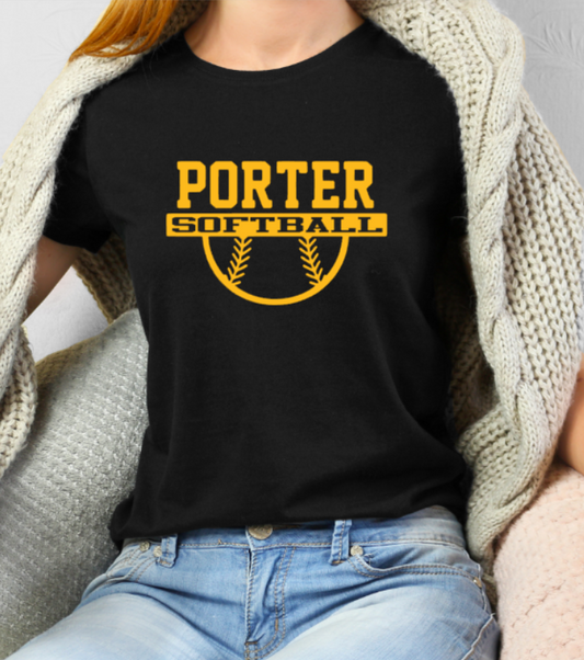 Porter Softball Black ADULT Softstyle Tees - Customization available