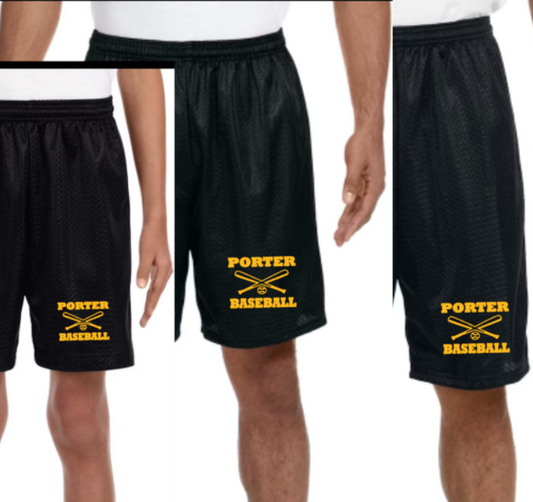 Porter Baseball Mesh Shorts Youth (6") to Adult (7 to 9"inseam adut)
