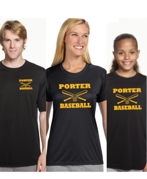 Porter baseball Cooling Performance Tee Adult, Youth and Women - Customization available