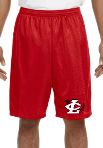 CLLL Mesh Shorts Youth (6") to Adult (7 to 9"inseam adut) RED