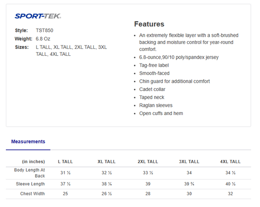 CLLL Tall Sport-Wick Stretch 1/2-Zip Pullover BLACK