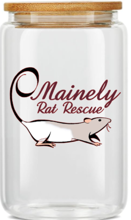 Mainely Rat Rescue Glass Cup With Bamboo Lids And Straws, 16Oz