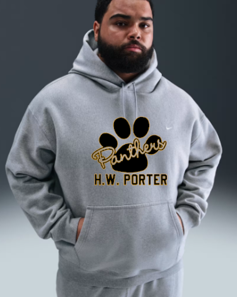 H.W. Porter Cursive Paw Nike Brand Solo Swoosh Hooded Sweatshirt Adult