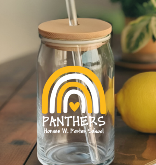 H.W. Porter Glass Cups with Bamboo Lids - - Custom Personalization!