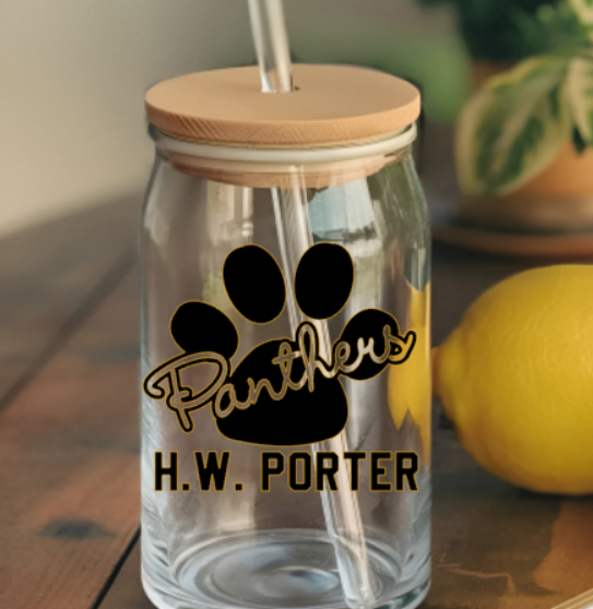 H.W. Porter Glass Cups with Bamboo Lids - - Custom Personalization!