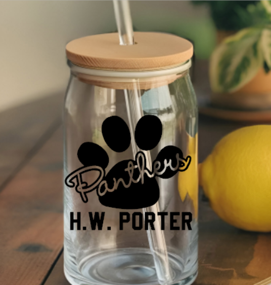 H.W. Porter Glass Cups with Bamboo Lids - - Custom Personalization!