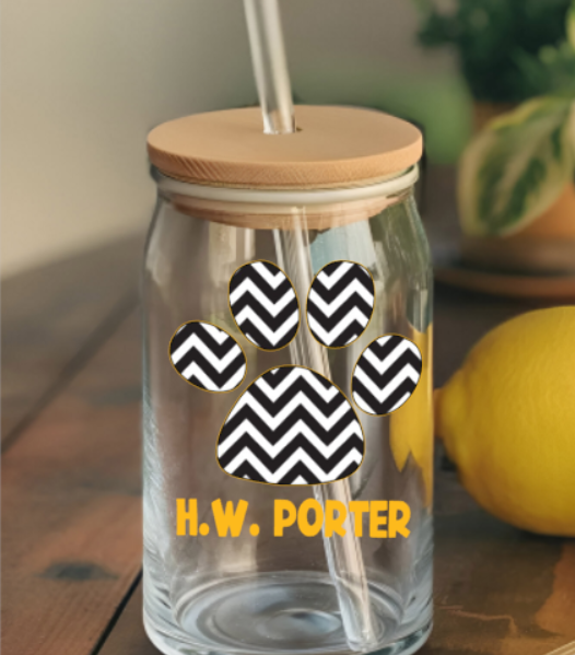 H.W. Porter Glass Cups with Bamboo Lids - - Custom Personalization!