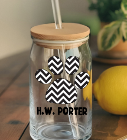 H.W. Porter Glass Cups with Bamboo Lids - - Custom Personalization!