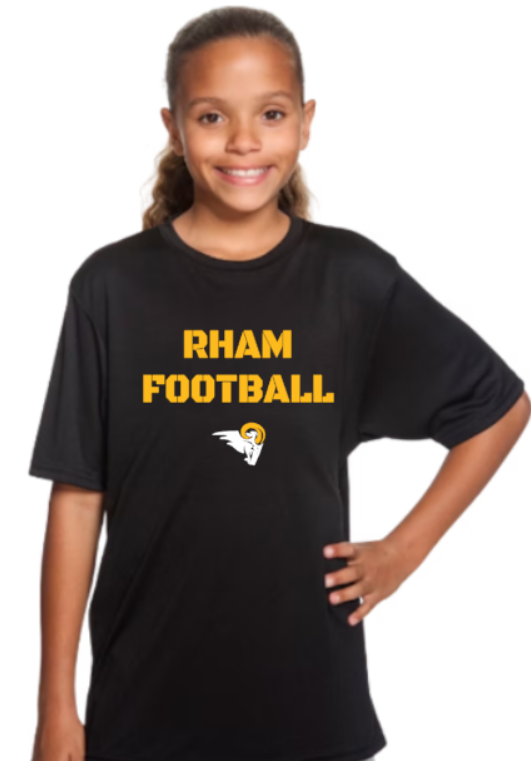 RHAM Football Gildan A4 YOUTH Poly Cooling Performance Short Sleeve Tshirt- Custom Personalization!