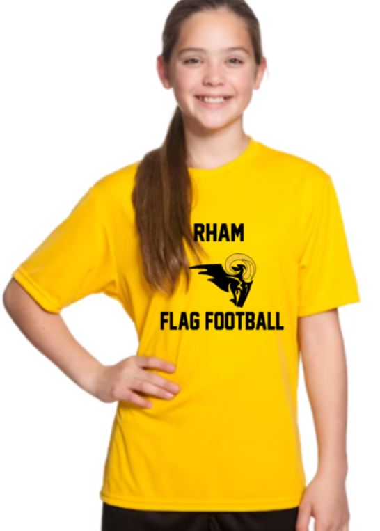 RHAM Flag Football Gildan A4 YOUTH Poly Cooling Performance Short Sleeve Tshirt- Custom Personalization!