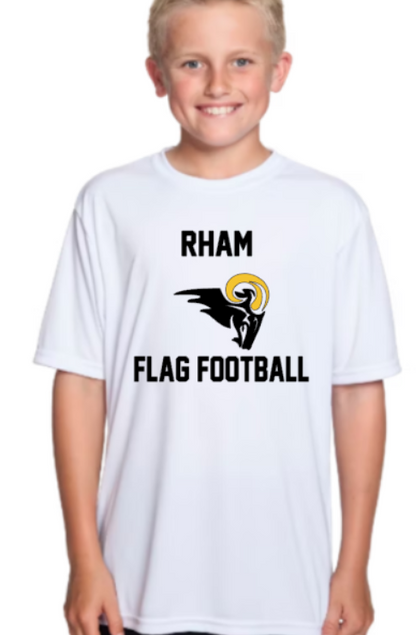 RHAM Flag Football Gildan A4 YOUTH Poly Cooling Performance Short Sleeve Tshirt- Custom Personalization!