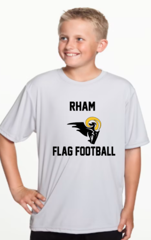 RHAM Flag Football Gildan A4 YOUTH Poly Cooling Performance Short Sleeve Tshirt- Custom Personalization!