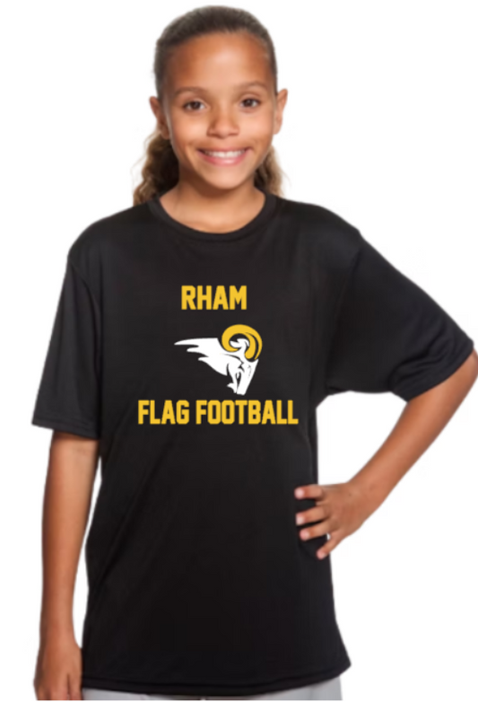 RHAM Flag Football Gildan A4 YOUTH Poly Cooling Performance Short Sleeve Tshirt- Custom Personalization!