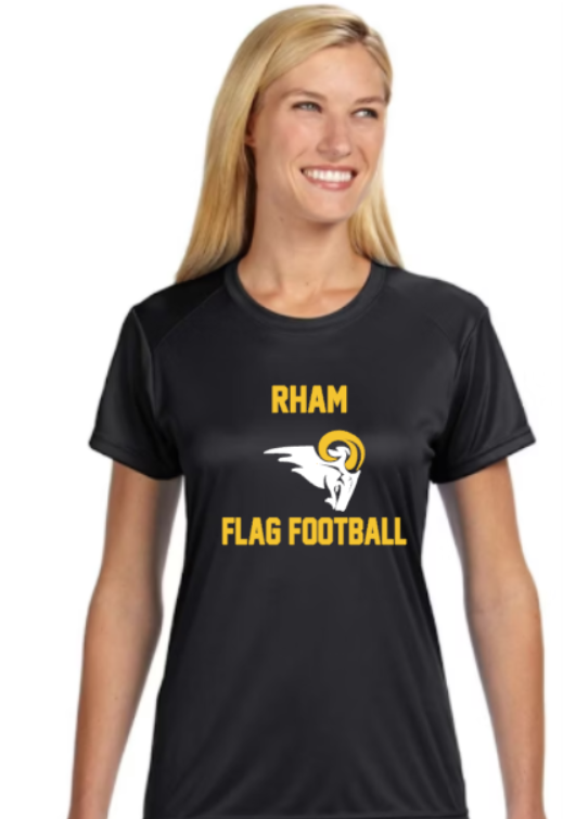 RHAM Flag Football Gildan A4 Womens Cut Poly Cooling Performance Short Sleeve Tshirt- Custom Personalization!