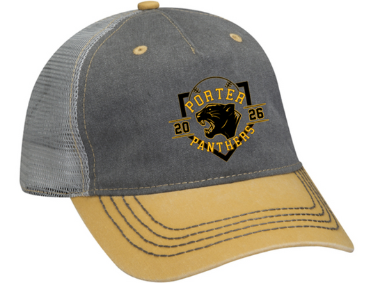 Porter 25-26 Pigment-Dyed Twill & Mesh 5 Panel Snapback Trucker Cap