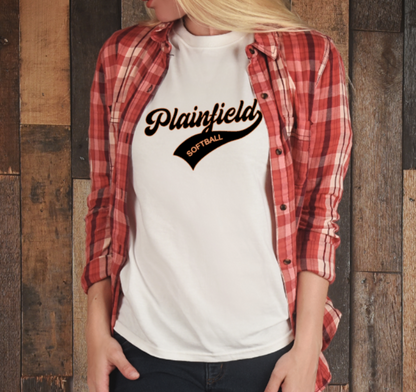 Plainfield Softball Cursive (no ball) Tshirt Youth to TALL ADULT sizes - Customize yours now!