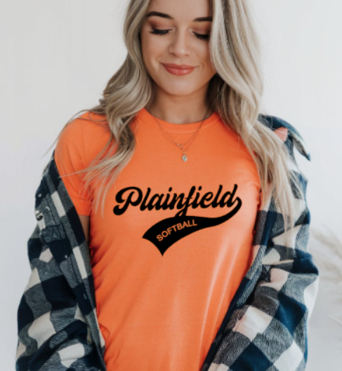 Plainfield Softball Cursive (no ball) Tshirt Youth to TALL ADULT sizes - Customize yours now!