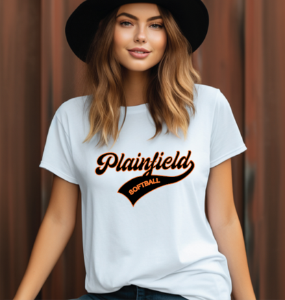 Plainfield Softball Cursive (no ball) Tshirt Youth to TALL ADULT sizes - Customize yours now!