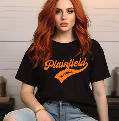 Plainfield Softball Cursive (no ball) Tshirt Youth to TALL ADULT sizes - Customize yours now!