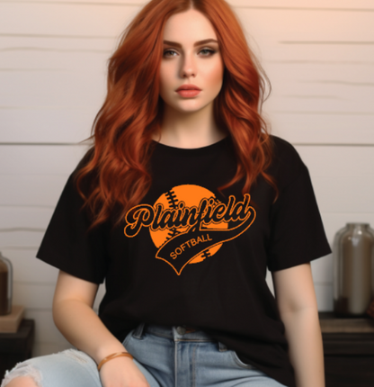 Plainfield Softball Ball Outline Tshirt Youth to TALL ADULT sizes - Customize yours now!