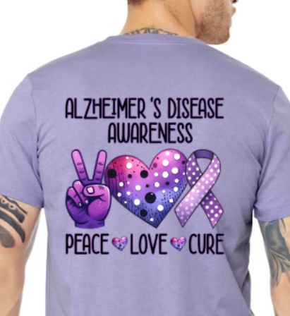 Alzheimer's Peace Love Cure TShirt Bella+Canvas - Customize yours today!