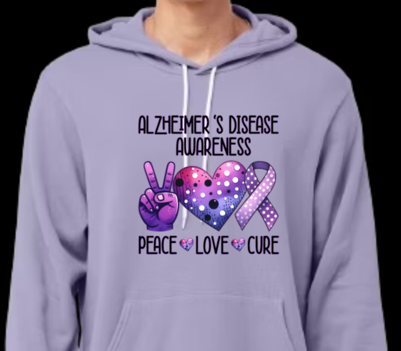 Alzheimer's Peace Love Cure Hooded Pullover BELLA+CANVAS - Customize yours today!