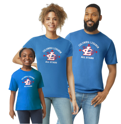 CLLL All Star Tees 4.5oz Softstyle 100% preshrunk cotton Gildan - Youth, Adult and Women's Cut (add back)